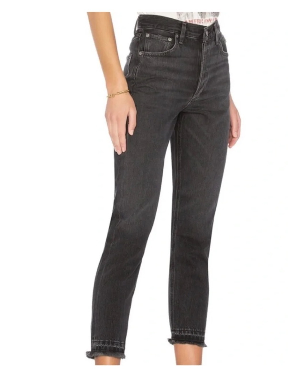 Women’s AGOLDE Jamie High Rise Straight Leg Raw Hem Jeans in washed black- Sz 28